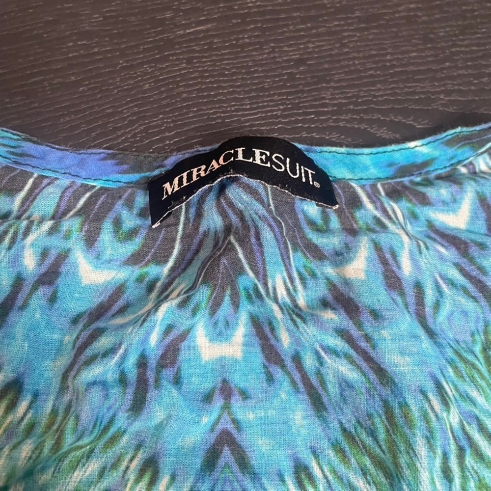 Miraclesuit Womens Blue Green Ikat Chevron Tassel Cotton Kaftan Cover Up Small - Picture 2 of 3